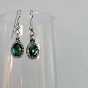 Vintage Emerald Green Earrings Drop Dangle Silver Tone Sparkly